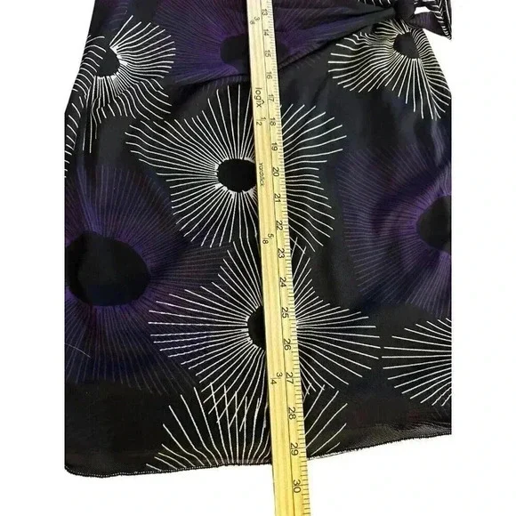 Studio M dress mini size Small black with white and purple print and side tie - Picture 8 of 16